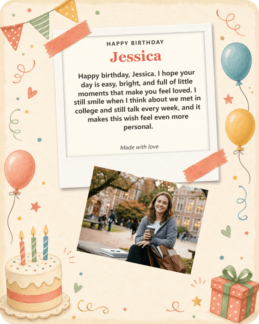 Example personalized WishMint birthday card for Jessica